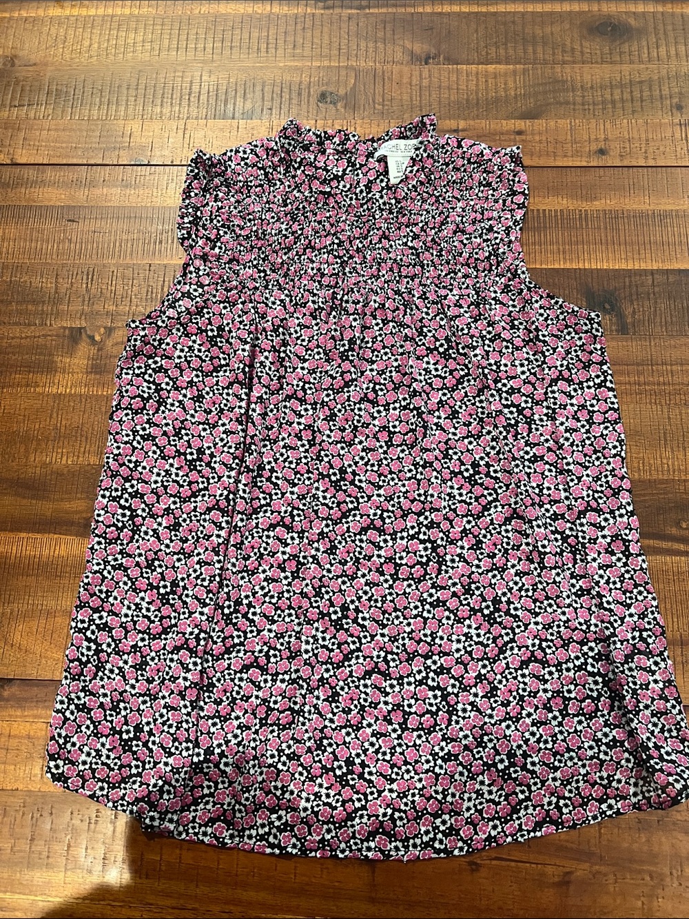 Rachel Zoe Pink Floral Smocked Neck Sleeveless Top